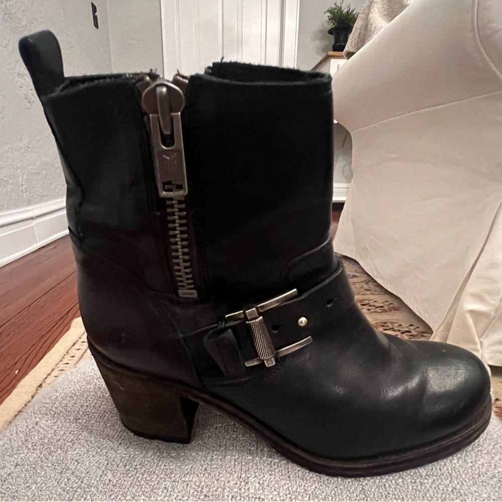 Black Frye boot with heel. Very comfortable.
